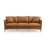 Cumo Sofa Dark Brown Rubberwood, Rust Orange Leather S0406-3D Zentique