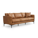 Cumo Sofa Dark Brown Rubberwood, Rust Orange Leather S0406-3D Zentique