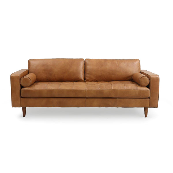Holly Sofa Dark Brown Rubberwood, Rust Orange Leather S0412-3D Zentique
