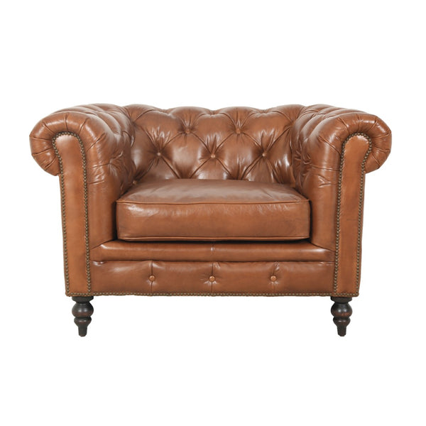 Arthur Arm Chair Dark Brown Rubberwood, Rust Orange Leather S0431-1D Zentique