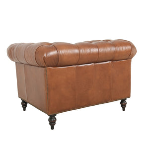 Arthur Arm Chair Dark Brown Rubberwood, Rust Orange Leather S0431-1D Zentique