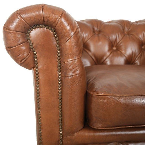 Arthur Arm Chair Dark Brown Rubberwood, Rust Orange Leather S0431-1D Zentique