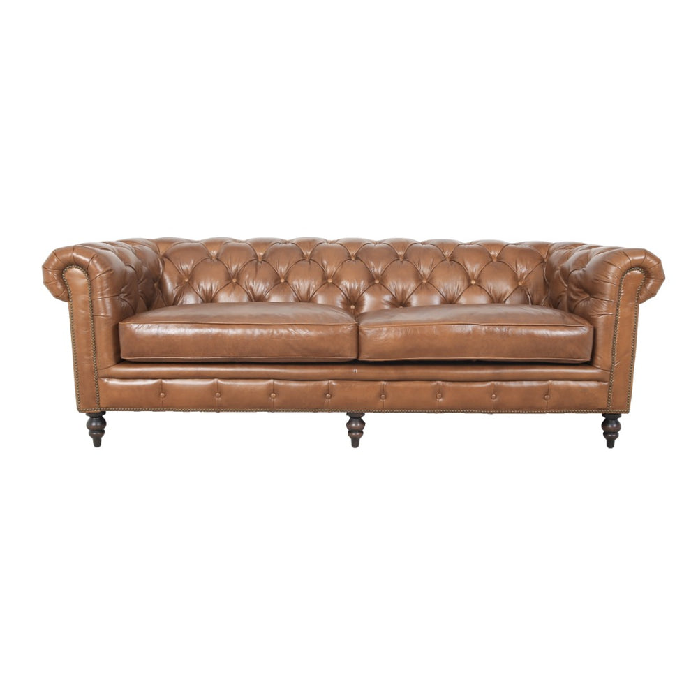 Arthur Sofa Dark Brown Rubberwood, Rust Orange Leather S0431-3D Zentique