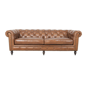 Arthur Sofa Dark Brown Rubberwood, Rust Orange Leather S0431-3D Zentique