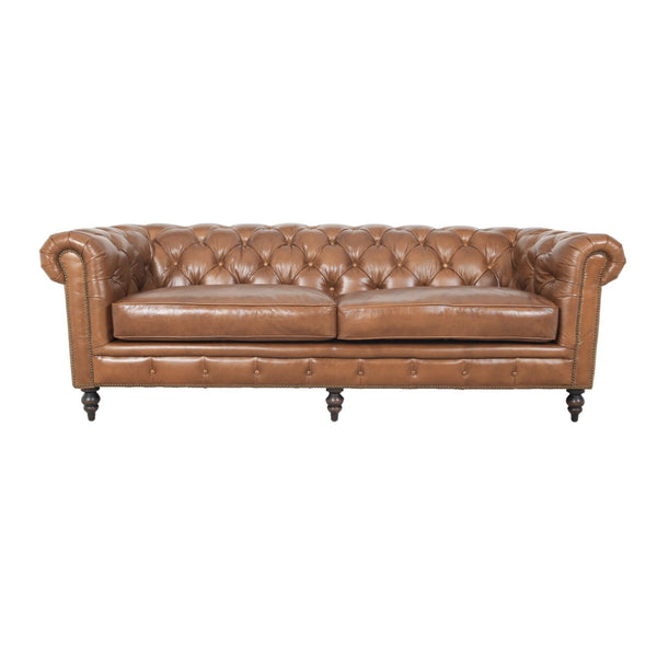 Arthur Sofa Dark Brown Rubberwood, Rust Orange Leather S0431-3D Zentique