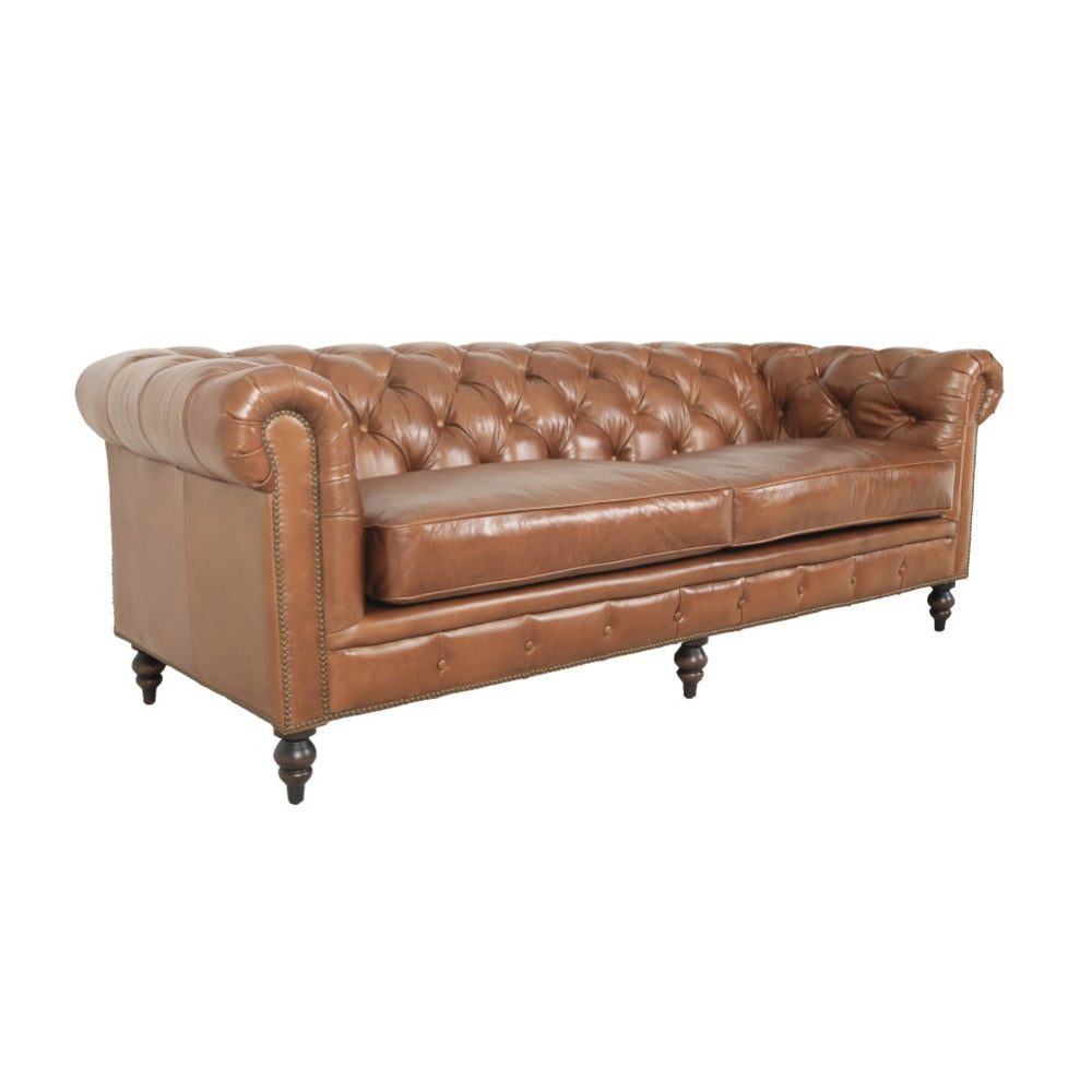 Arthur Sofa Dark Brown Rubberwood, Rust Orange Leather S0431-3D Zentique