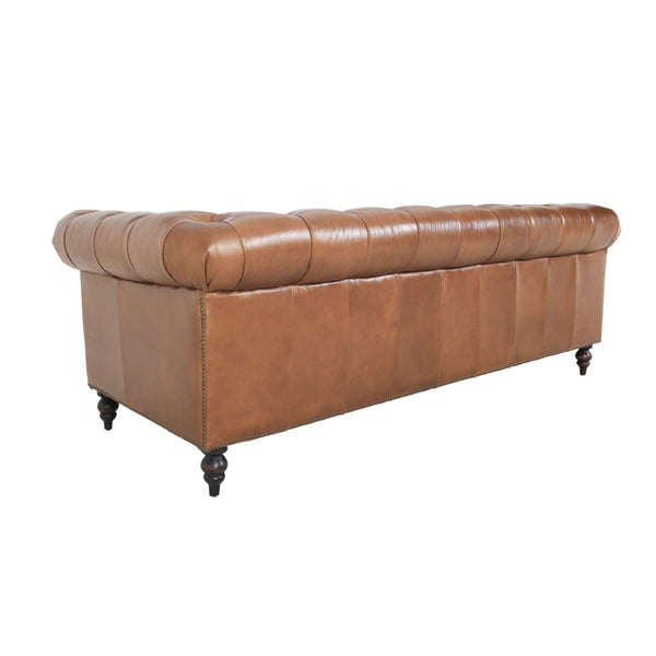 Arthur Sofa Dark Brown Rubberwood, Rust Orange Leather S0431-3D Zentique