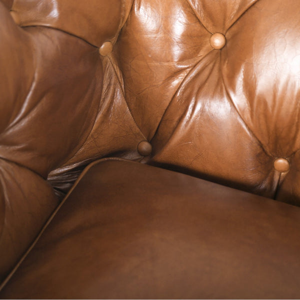 Arthur Sofa Dark Brown Rubberwood, Rust Orange Leather S0431-3D Zentique