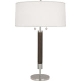 Robert Abbey Dexter Table Lamp Polished Nickel Finish with Dark Walnut Finished Wood Column Oyster Linen Shade