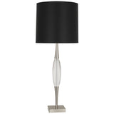 Robert Abbey Juno Table Lamp Polished Nickel Finish w/ Clear Crystal Accent Black Opaque Parchment W/ Matte Silver Foil Lining