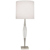 Robert Abbey Juno Table Lamp Polished Nickel Finish w/ Clear Crystal Accent Pearl Dupoini Fabric Shade