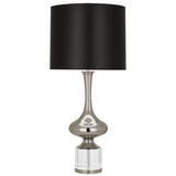 Robert Abbey Jeannie Table Lamp Polished Nickel Finish w/ Clear Crystal Accent Black Parchment With Bright Silver Lining