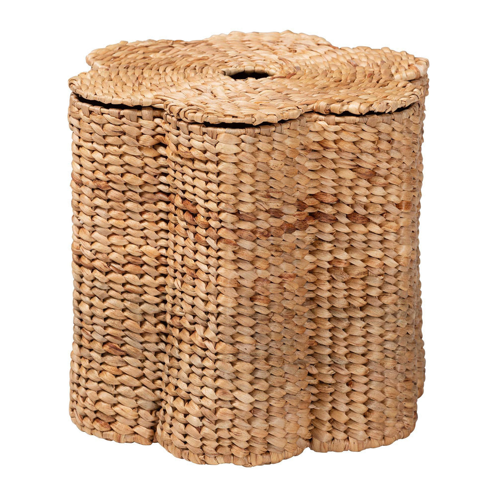 Baxton Studio Bali & Pari Della Handwoven Seagrass Hamper Scalloped Wicker Basket for Bedroom S25-MY02-Waterhyacinth-Basket