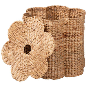 Bali & Pari Della Handwoven Seagrass Hamper Scalloped Wicker Basket for Bedroom