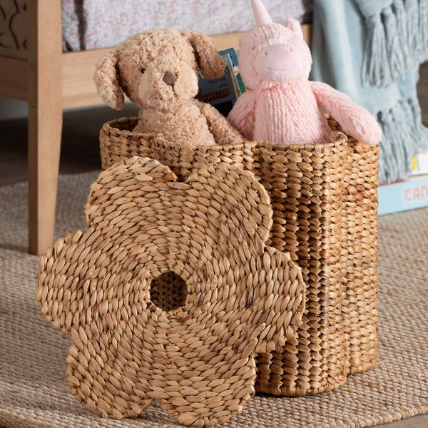 Bali & Pari Della Handwoven Seagrass Hamper Scalloped Wicker Basket for Bedroom