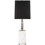 Robert Abbey Oculus Table Lamp Antique Silver Finish w/ White Marble Base Black Painted Opaque Parchment Shade With White Lining