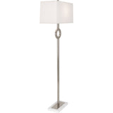 Robert Abbey Oculus Floor Lamp Antique Silver Finish w/ White Marble Base Oyster Linen Shade