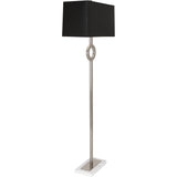 Robert Abbey Oculus Floor Lamp Antique Silver Finish w/ White Marble Base Black Painted Opaque Parchment Shade With White Lining