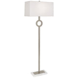 Robert Abbey Oculus Floor Lamp Antique Silver Finish w/ White Marble Base Oyster Linen Shade