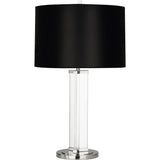 Robert Abbey Fineas Table Lamp Clear Glass and Polished Nickel Black Painted Opaque Parchment Shade With White Lining