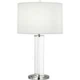 Robert Abbey Fineas Table Lamp Clear Glass and Polished Nickel Ascot White Fabric Shade