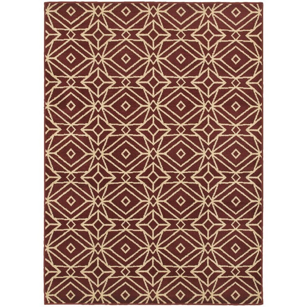 Oriental Weavers Stratton Geometric Red Ivory Polypropylene Area Rug for Large Living Dining Rooms S5882B300390ST