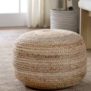 Jaipur Living Jaipur Living Sangam Handcrafted Braided Jute Pouf Organic Footrest for Modern Interiors Beige Cylinder POF100120