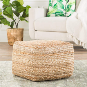 Jaipur Living Jaipur Living Sangam Handcrafted Braided Jute Pouf Organic Footrest for Modern Interiors Beige Cuboid POF100121