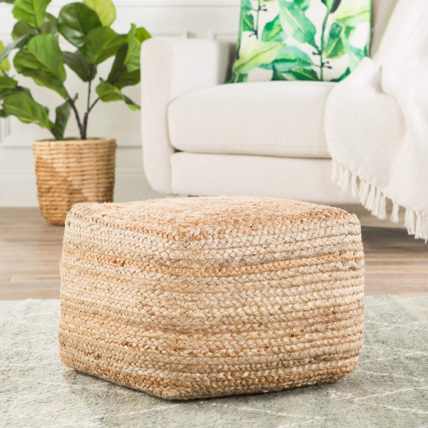 Jaipur Living Jaipur Living Sangam Handcrafted Braided Jute Pouf Organic Footrest for Modern Interiors Beige Cuboid POF100121