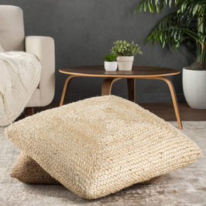 Jaipur Living Jaipur Living Natia Braided Jute Floor Cushion Artisan Woven Bohemian Pouf Seat Ivory POF100456