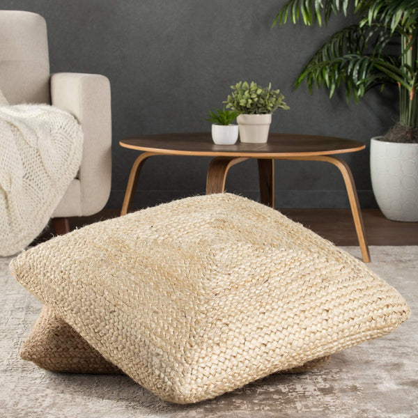 Jaipur Living Jaipur Living Natia Braided Jute Floor Cushion Artisan Woven Bohemian Pouf Seat Ivory POF100456