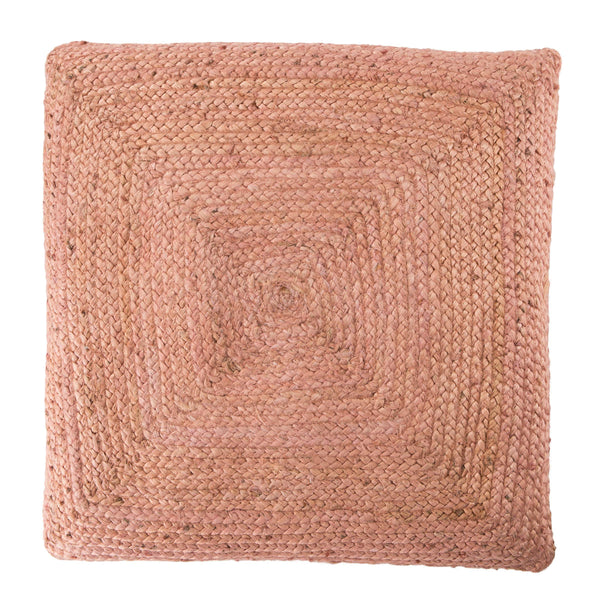 Jaipur Living Jaipur Living Natia Braided Jute Floor Cushion Artisan Woven Bohemian Pouf Seat Light Pink POF100457