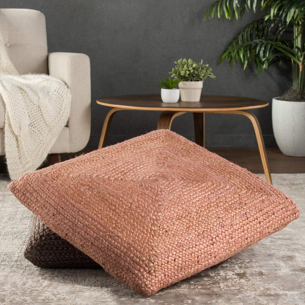 Jaipur Living Jaipur Living Natia Braided Jute Floor Cushion Artisan Woven Bohemian Pouf Seat Light Pink POF100457