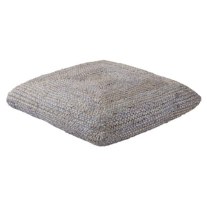 Jaipur Living Jaipur Living Natia Braided Jute Floor Cushion Artisan Woven Bohemian Pouf Seat Light Gray POF100459