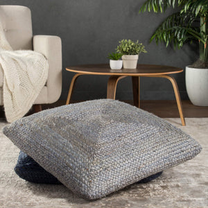 Jaipur Living Jaipur Living Natia Braided Jute Floor Cushion Artisan Woven Bohemian Pouf Seat Light Gray POF100459