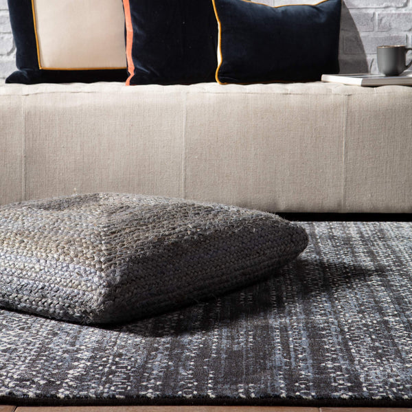Jaipur Living Jaipur Living Natia Braided Jute Floor Cushion Artisan Woven Bohemian Pouf Seat Light Gray POF100459