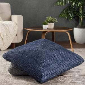 Jaipur Living Jaipur Living Natia Braided Jute Floor Cushion Artisan Woven Bohemian Pouf Seat Blue POF100460