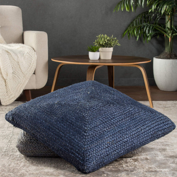 Jaipur Living Jaipur Living Natia Braided Jute Floor Cushion Artisan Woven Bohemian Pouf Seat Blue POF100460