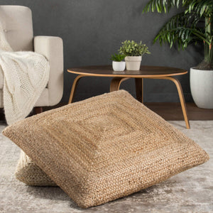 Jaipur Living Jaipur Living Natia Braided Jute Floor Cushion Artisan Woven Bohemian Pouf Seat Tan POF100461
