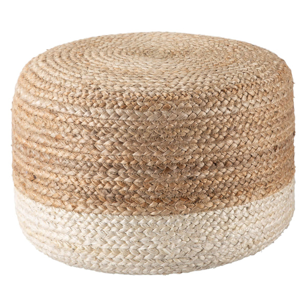 Jaipur Living Jaipur Living Handbraided Jute Cylinder Pouf with Ombre Gradient for Bohemian Rooms White 18 W x 18 L x 12 H POF100462