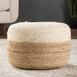 Jaipur Living Jaipur Living Handbraided Jute Cylinder Pouf with Ombre Gradient for Bohemian Rooms White 18 W x 18 L x 12 H POF100462