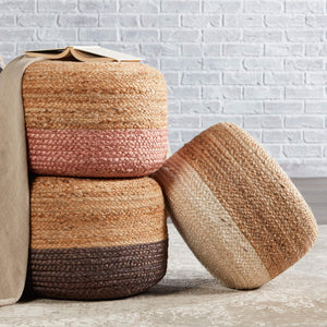 Jaipur Living Jaipur Living Handbraided Jute Cylinder Pouf with Ombre Gradient for Bohemian Rooms White 18 W x 18 L x 12 H POF100462