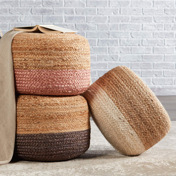 Jaipur Living Jaipur Living Handbraided Jute Cylinder Pouf with Ombre Gradient for Bohemian Rooms White 18 W x 18 L x 12 H POF100462