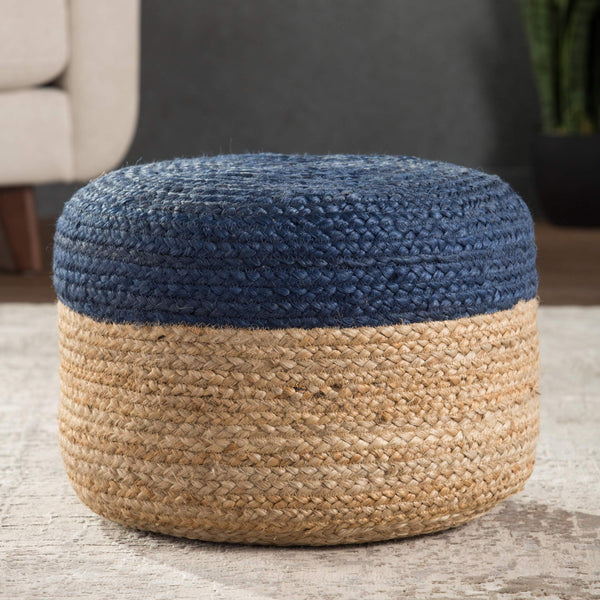 Jaipur Living Jaipur Living Handbraided Jute Cylinder Pouf with Ombre Gradient for Bohemian Rooms Blue 18 W x 18 L x 12 H POF100463