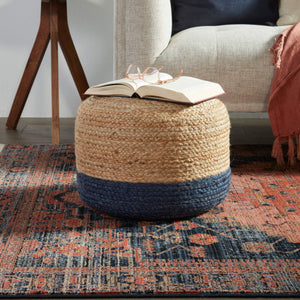 Jaipur Living Jaipur Living Handbraided Jute Cylinder Pouf with Ombre Gradient for Bohemian Rooms Blue 18 W x 18 L x 12 H POF100463