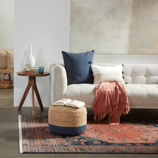 Jaipur Living Jaipur Living Handbraided Jute Cylinder Pouf with Ombre Gradient for Bohemian Rooms Blue 18 W x 18 L x 12 H POF100463