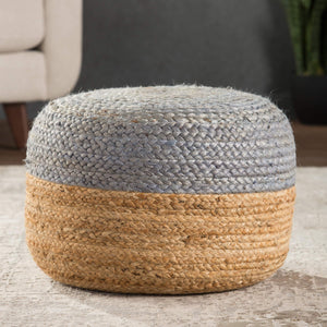 Jaipur Living Jaipur Living Handbraided Jute Cylinder Pouf with Ombre Gradient for Bohemian Rooms Light Gray 18 W x 18 L x 12 H POF100464