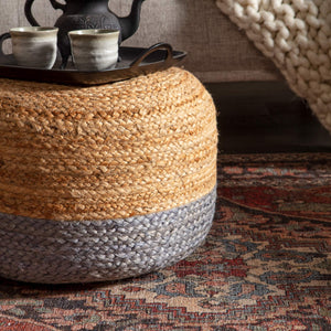 Jaipur Living Jaipur Living Handbraided Jute Cylinder Pouf with Ombre Gradient for Bohemian Rooms Light Gray 18 W x 18 L x 12 H POF100464