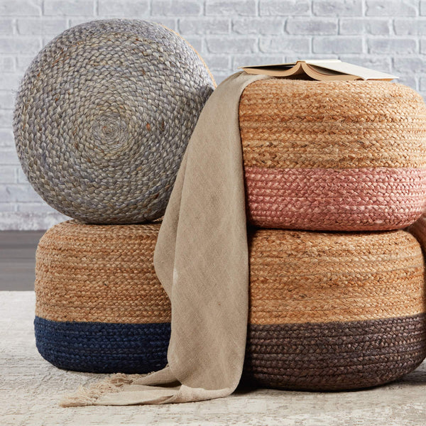 Jaipur Living Jaipur Living Handbraided Jute Cylinder Pouf with Ombre Gradient for Bohemian Rooms Light Gray 18 W x 18 L x 12 H POF100464