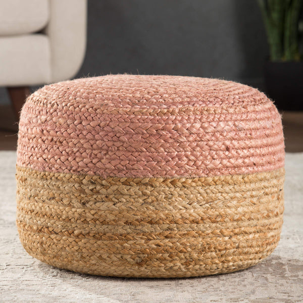 Jaipur Living Jaipur Living Handbraided Jute Cylinder Pouf with Ombre Gradient for Bohemian Rooms Light Pink 18 W x 18 L x 12 H POF100465